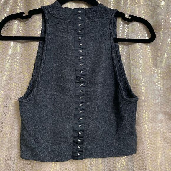 Victorias Secret Dark Gray Cropped Sleeveless Hook Eye Open Back Top Medium - Picture 1 of 6